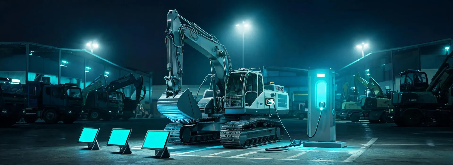Battery-assist excavator and connected fleet yard